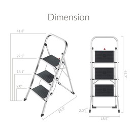 Hailo K60 StandardLine | Aluminum folding step | Three large steps with non-skid mats | Folding safety mechanism | Rectangular rail for convenient transport| Rustproof | Easy to store