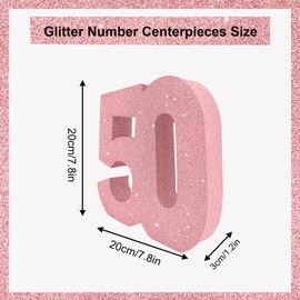 Pink Number 50 Glitter Table Centrepiece,8" Glitter Pink 50th for Table Decorations,Standing Marquee Digit 0 1 2 3 4 5 6 7 8 9-100 for Birthday Tables Decor Wedding Festival Xmas Gifts Party Supplies