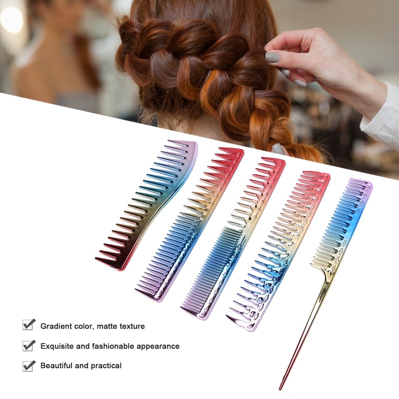 5pcs Space Aluminum Colorful Gradient Haircut Comb Salon Hairdressing Comb
