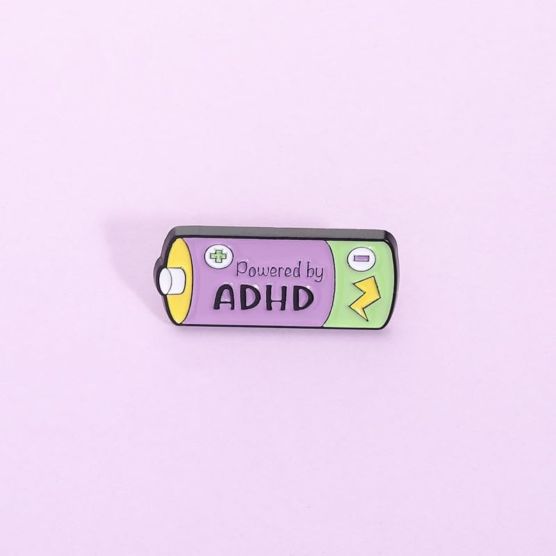 Powered By ADHD Enamel Pin, Neurodivergent Battery Lapel Brooch, ADHD