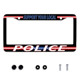 Support Local Police Personalise License Plate Frames Car Universal Accessories Stainless Steel License Plate Cars Decor with Screw Caps Fits Standard US Vehicles Size 12.2 x 6 Men Women