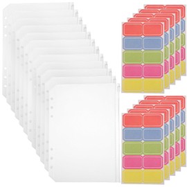 Operitacx 12pcs A5 Binder Pouch with Mesh Zipper Pockets 6-Hole Binder Pockets for Study Office Book Cover Pre-Hole Design