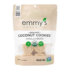 Emmy's Organics Coconut Cookies, Vanilla Bean, 6 oz (Pack of 4) | Gluten-Free Organic Cookies, Vegan, Paleo-Friendly