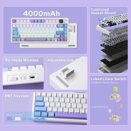 EPOMAKER X Aula F75 MAX Wireless Mechanical Keyboard with TFT Screen and Knob, Gasket Gaming Keyboard in 75% Layout, Hot Swappable, RGB Backlight, for PC/Mac/Linux (Blue&White&Purple)