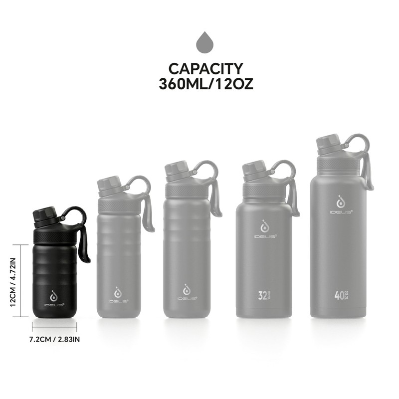 IDEUS Insulated Water Bottle 12oz, Stainless Steel Insulated Water Bottle