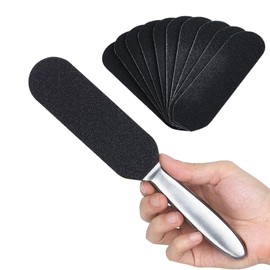 NHQZ Foot File for Hardened or Dry Skin, Stainless Steel Callus Remover, Double-Sided and 40 Replacement Sandpaper Nail Files, Coarse and Fine Callus File, Callus Remover for Hand and Foot, silver