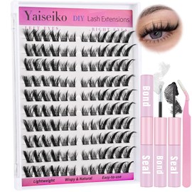 Natural Lash Clusters Wispy Eyelash Clusters Left Right Cluster Eyelash Extensions Spiky Individual Lashes 8-17mm C D Curl Manga Lashes Clusters Kit with Lash Bond and Seal(120Pcs)