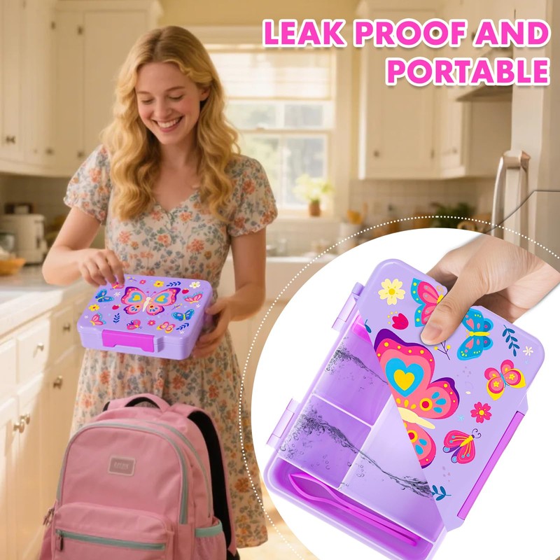 PinkSheep Bento Lunch Boxes for Kids, 1330 ml BPA-Free Leak-Proof
