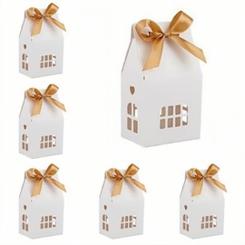 HAN SHENG 30 Pcs Bowknot House Shaped Gift Boxes Candy Boxes Wedding Favor Boxes Packing Boxes Decoration for Party Ornament Container (6.89''x4.01'', Large, White)