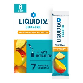 Liquid I.V. Sugar Free Electrolyte Powder Mix, Mango Pineapple Flavour, For Fast Hydration & Energy, with 8 Vitamins & Minerals including Magnesium, Vegan and Gluten Free, 6 Sachet Sticks