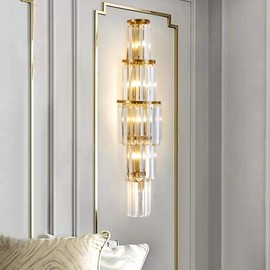 DUNFIZZ Modern Wall Sconce Contemporary Crystal Wall Sconce 29.5 inch 5-Light Gold Bathroom Light Fixtures for Bedroom Living Room