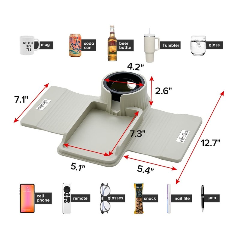 Couch Cup Holder Tray, Elimiko Silicone Sofa Drink Holder with