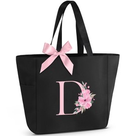 Vavabox A-Z Tote Bag Monogrammed Carry Bag - Waterproof, Gifts for Women, Bride and Bridesmaids, black, d cup