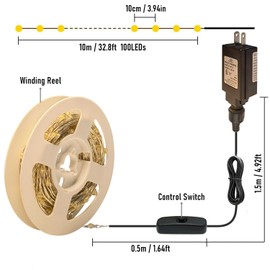 RUICHEN Plug in Fairy Lights with Switch 33 Ft 100 LED String Lights, Indoor Outdoor Waterproof Silver Wire Lights for Christmas, Parties, Wedding, Ceiling, Vases, Craft, Warm White