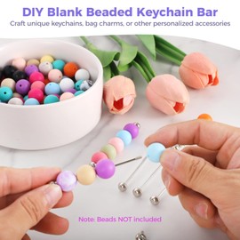 Homaisson 50 PCS Blank Beaded Keychain Bars, Metal Beading Sticks with Loop, Keychain Making Supplies for DIY Crafts, Bag Charms, Beadwork Projects, Jewelry or Custom Accessories