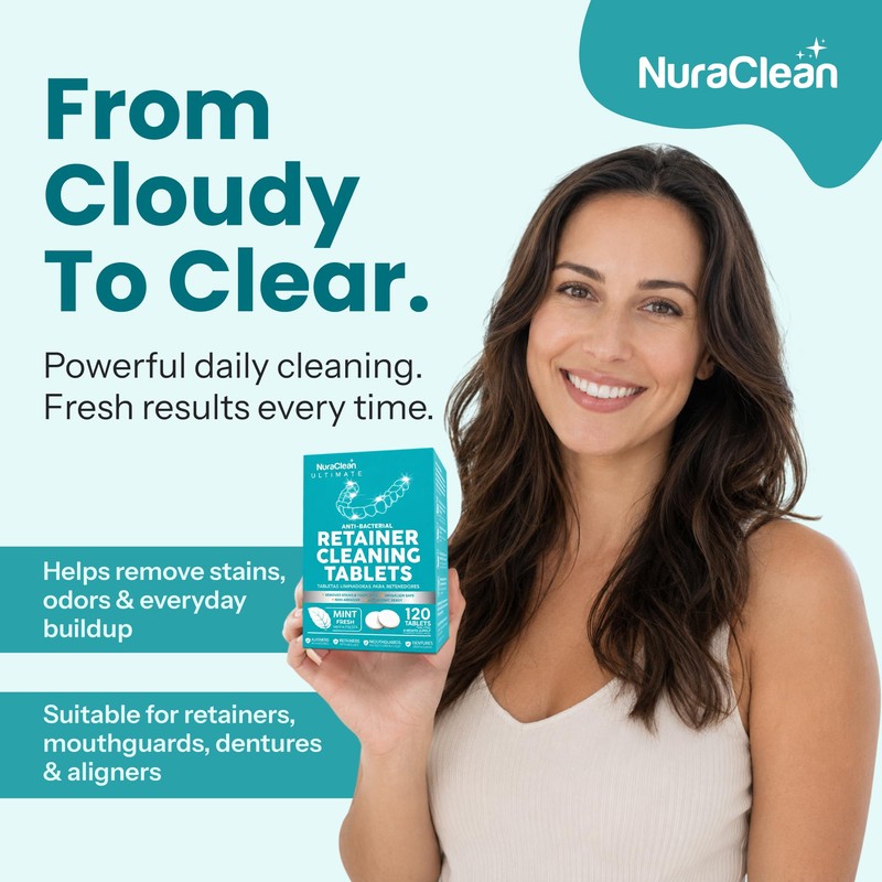 NuraClean Ultimate Retainer Cleaning Tablets Mint Fresh Removes Stains, Deposits,