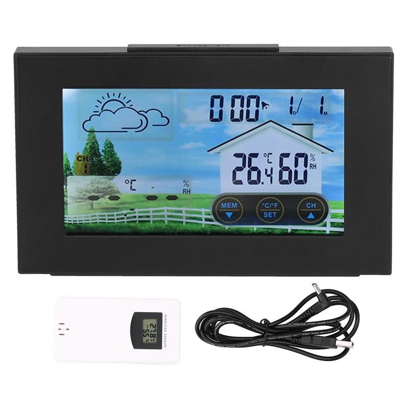 Weather Clock with Color Touch Screen Backlight Indoor Outdoor Thermometer
