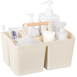 rejomiik Portable Shower Caddy Basket Plastic Cleaning Caddy Organizer Storage Tote with Handle for Bathroom, College, Dorm Room Essentials, Cream