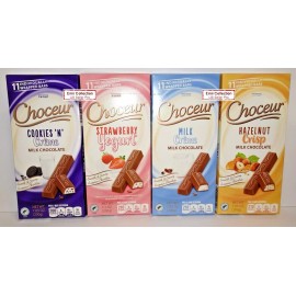 Choceur Chocolate Crisp Bar Crème, N’ Creme, Hazelnut, Strawberry 7.1oz (4 Bars)