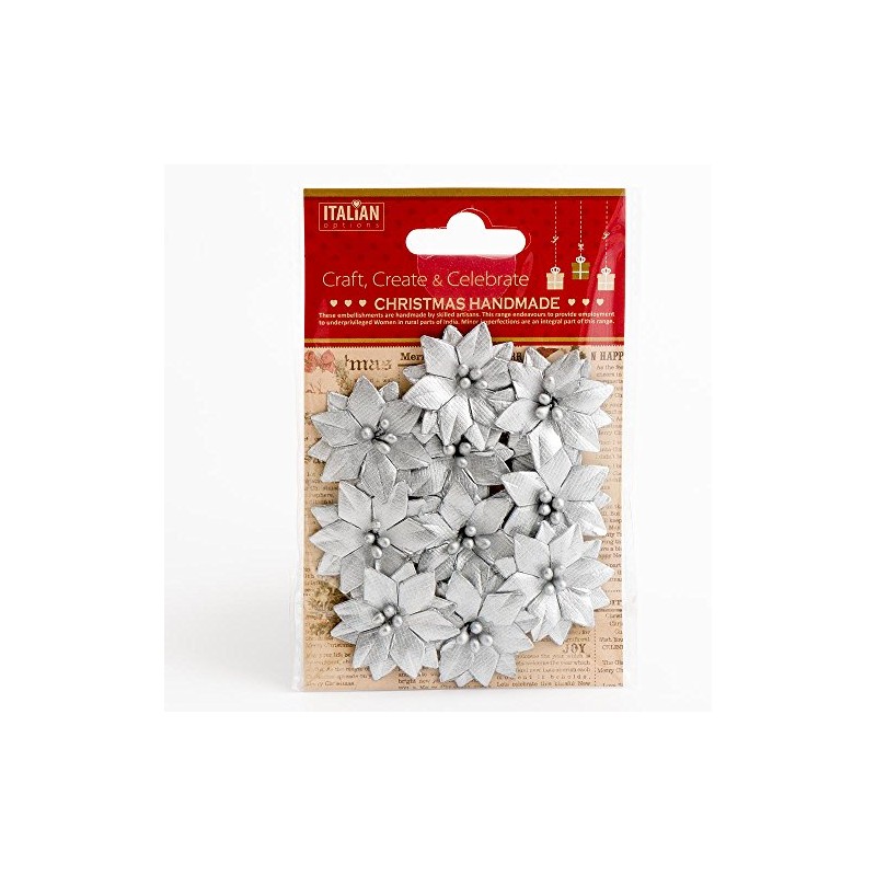 3.5cm Small Metallic Silver Poinsettia Christmas Flower Card Making Craft