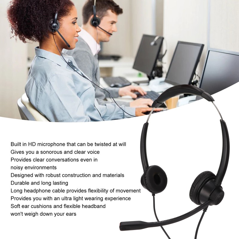 Call Center Headset Noise Cancelling Mic Supports Speaker Volume Adjustment