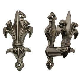 SZCO 3” Fleur de Lis Sword Hanger Wall Mount – Set of 2 Expandable Pewter Finish Hook Set for Swords & Daggers– Decorative Wall Stand, Katana Wall Mount, Sword Holder & Gun Rack with Hardware