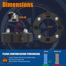 GAsupply 4×156 ATV Wheel Spacers 3/8"-24 Studs, 2 inch 50mm 4 Lug Black Wheel Spacer Adapters 131mm Hub Bore, 4 Pcs