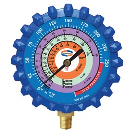 Uniweld G530LD 2-1/2" Blue/Low Pressure LPF Gauge W/Boot, (PSI °F) (R410A/R22/R404A)
