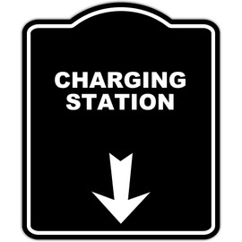 CHARGING STATION Black Sign Arrow Down Aluminum Composite Sign 20 x 24 inches