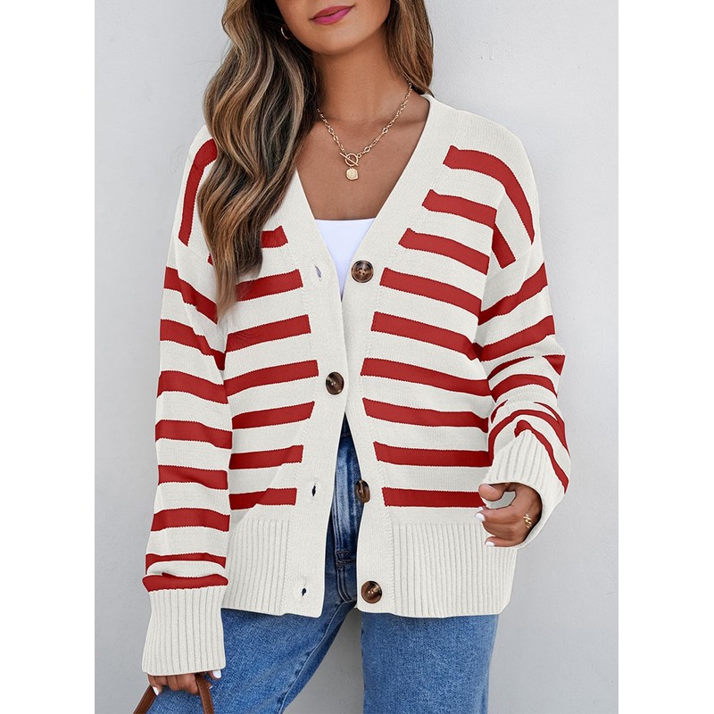 EVALESS Womens Striped Christmas Cardigan Sweaters Fashion 2024 Fall Winter