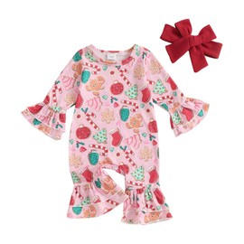 mlpeerw My First Christmas Baby Girl Outfit Newborn Christmas Romper Cute Santa Ruffle Jumpsuit Baby One Piece Xmas Clothes (Gingerbread Man-Pink, 0-3 Months)