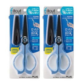Plus Scissors Fit Cut Easy Grip, Fluorine Non-sticky, 2 Pieces, Blue