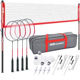 PATIASSY Professional Badminton Net Set Heavy Duty with Steel Poles 4 Rackets Shuttlecock