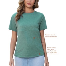 Ecavus Women's Zip Nursing Tops Short Sleeve Breastfeeding Shirts Comfortable Loose-Fit Mama Clothes Heather Green