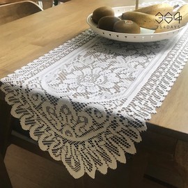 364days Rose Garden Long Tablecloth Runner White Lace Mat Rug 113cm, 01.Rose Garden Long Tablecloth / 364days 장미정원 긴 테이블보 러너 화이트 레이스 매트 깔개 113cm, 01.장미정원 긴 테이블보