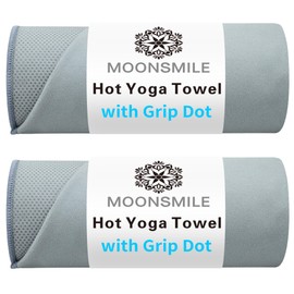 MOONSMILE 2 Pack Hot Yoga Mat Towels with Grip Dot,Yoga Mat Towels for Hot Yoga Non Slip,Soft Suede Microfiber Cover,Absorbent Pilates Exercise Accessories
