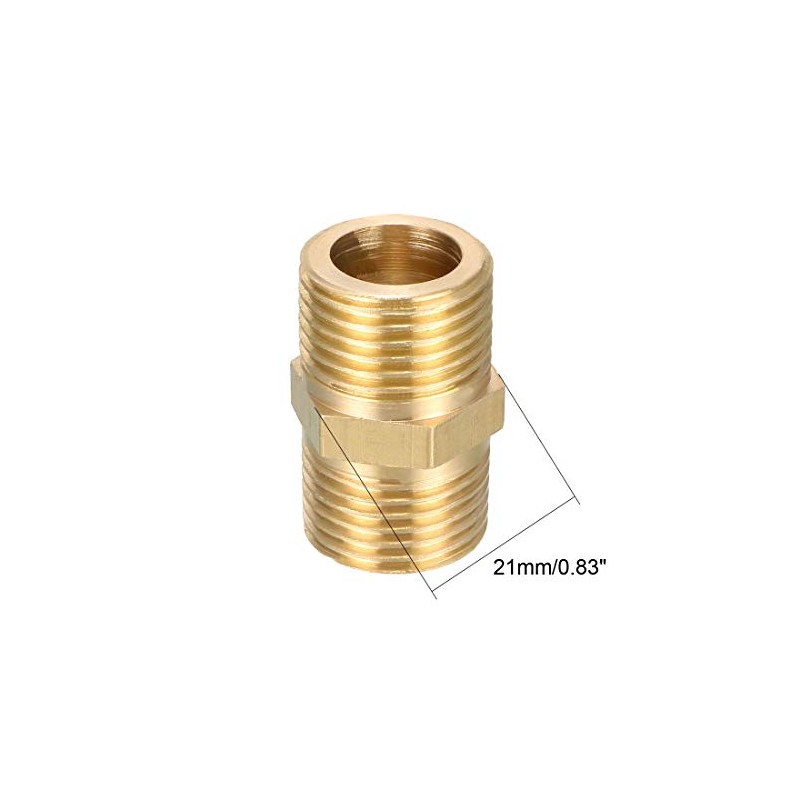 sourcing map Brass Pipe Fitting, Hex Nipple 1/2 BSP Male