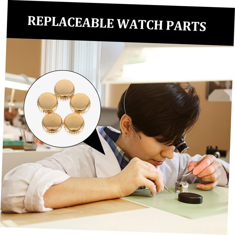 FOMIYES 5pcs Golden Watch Crowns Replacement Tools Watchmaker Accessory for