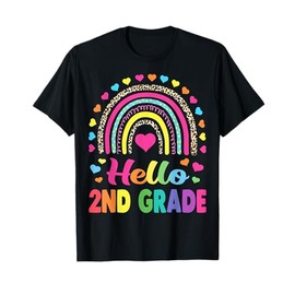 Hello 2nd Grade Teacher Leopard Rainbow Back To School T-Shirt for Men Women Girls Kids