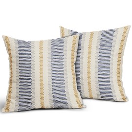 Aytipun Blue Yellow Pillow Covers 20x20 Set of 2 Gray Grey Dot Print Striped Decorative Throw Pillows Outdoor Boho Rustic Pillowcase Farmhouse Linen Cushion Case Decor for Home Sofa Couch Bed