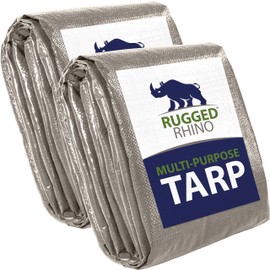 RUGGED RHINO All Weather 100% Waterproof Heavy Duty Tarp, 10x20, 2 PK, 5 Mil UV Temperature Resistant Tarps, High Durability Multipurpose Cover, for Home Outdoor Winter Snow Clean Up, Camping, Silver