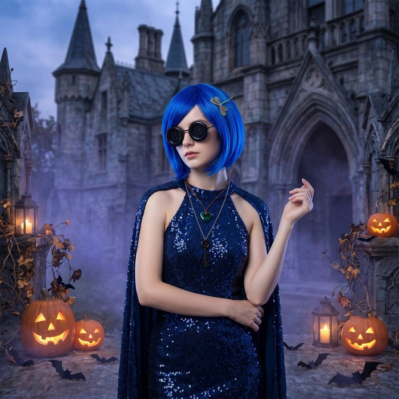 5Pcs Blue Wig for Women Halloween Women Cosplay Costume