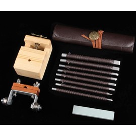 Stone Seal Engraving Kit/Stone Carving Set/Stone Engraving Tools with Clamp Stone Carving Chisel Set (8 Knife)