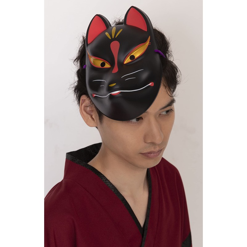 Party City Japanese-Style Folk Art Mask, Fox, Black