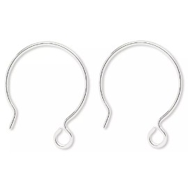 Platinum Ear Wire, 2 Pair Sterling Silver 21 Gauge 20mm French Hoops with Open Loop