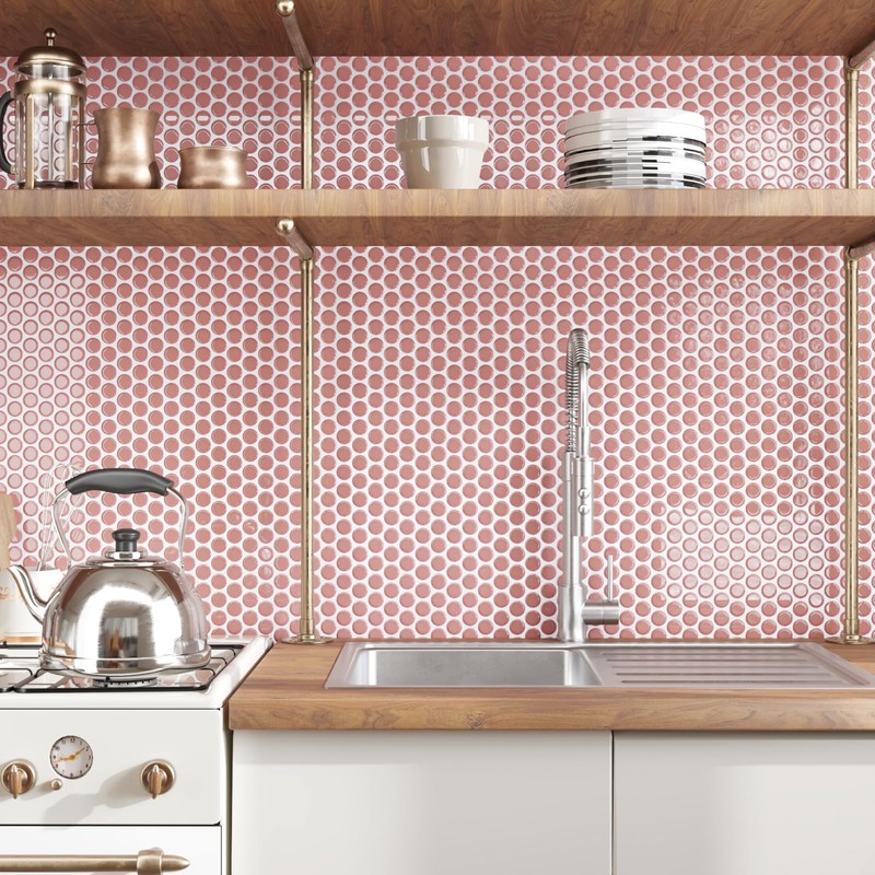 CRE8TIVE 4 Sheets Penny Round Tile Peel and Stick Backsplash