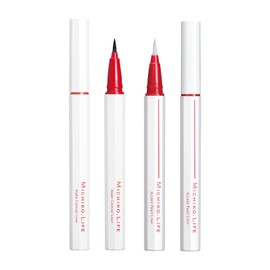 MICHIKO.LIFE Makeup Control Liner and Accent Pearl Liner, Set of 2, Liquid, Gel, Kumano Brush Artisan, Octagonal Pencil, Produced by Michiko Fujiwara, Miroir Red Blended Eyeliner (Black and White