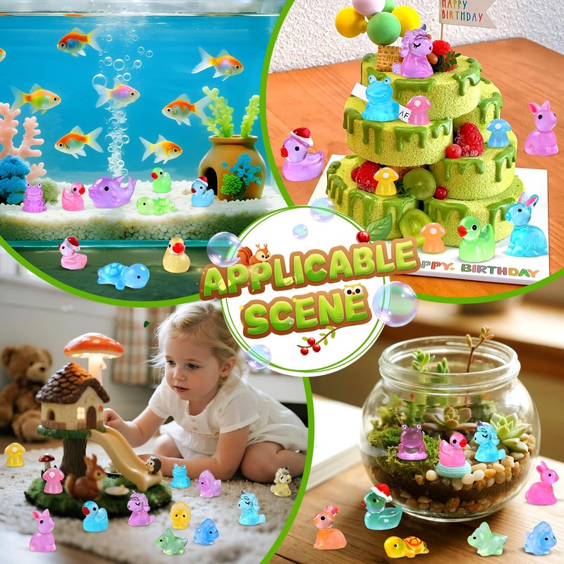 EKisemio 150 Pcs Luminous Mini Resin Animals (Ducks, Frogs, Rabbits,