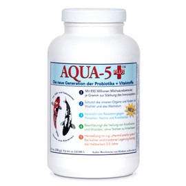 AQUA-5 PLUS+ The New Generation of Lactic Acid Bacteria + Probiotics + Vitamins | Prevention of Diseases in Koi and Ornamental Fish Ponds, Garden Ponds, Aquarium - Contents: 336 g