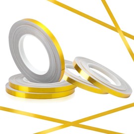 Gold Foil Tape 5 Roll, 10mm X 275 Yds Metalized Polyester Mylar Film Tape Gold Washi Tape Set for Wall Carfts Easy to Use